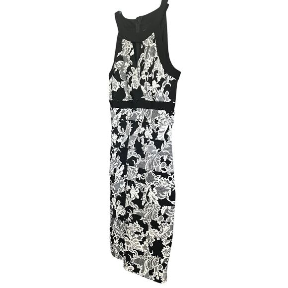 WHBM SLEEVELESS MIDI SLIMMING LAYERED BODYCON DRESS, WOMENS, 6, BLACK/WHITE FLOR - Picture 4 of 12